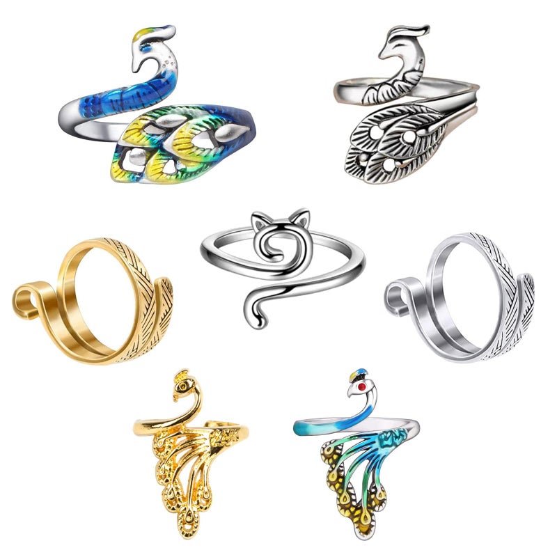Ubuymart Crochet Ring 7 Pack Knitting Crochet Ring for Finger  Adjustable Crochet Ring Knitting Crochet Tension Rings for Crocheting  Open Yarn Guide Finger Holders  Crochet Accessories- Multicolor - Image 1